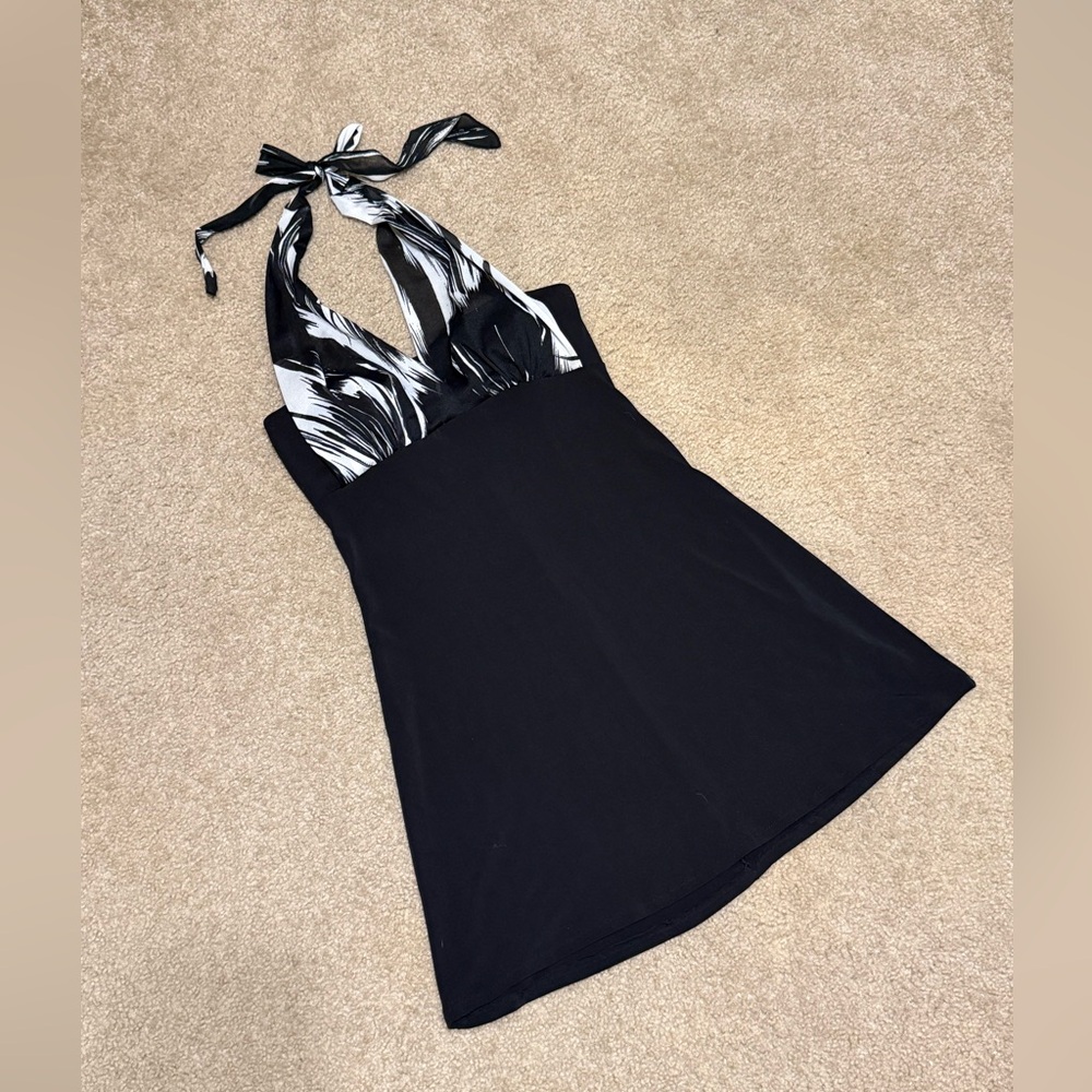 HeartSoul Black White Mesh Halter Mini Dress Women’s Small Y2K Party Tie Chic
